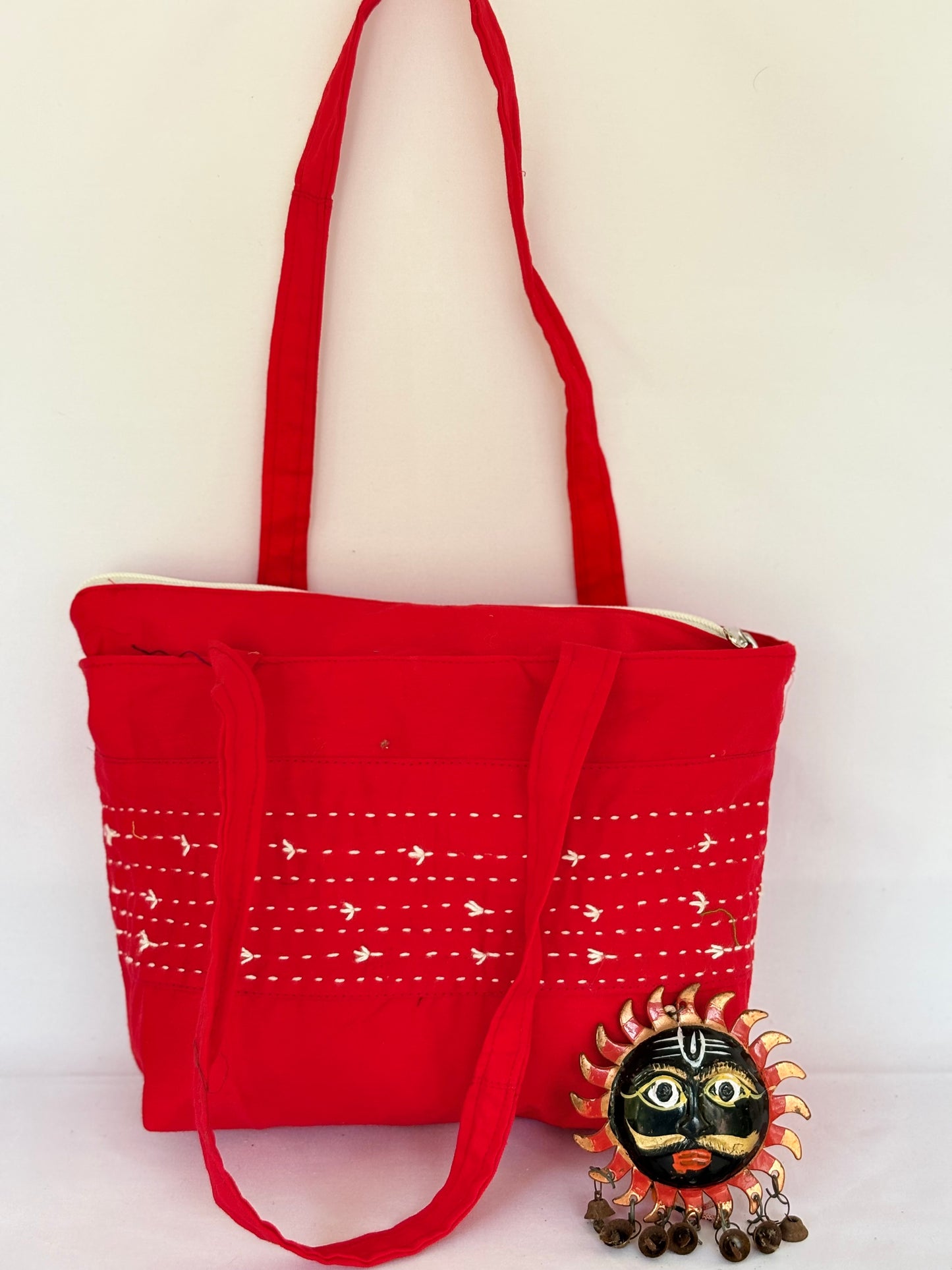 Women's Stylish Red Sling Bag Embroidery Design