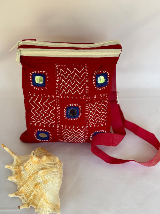 Handcrafted Unique Sling Bag with Mirror ethnic design by Hastika